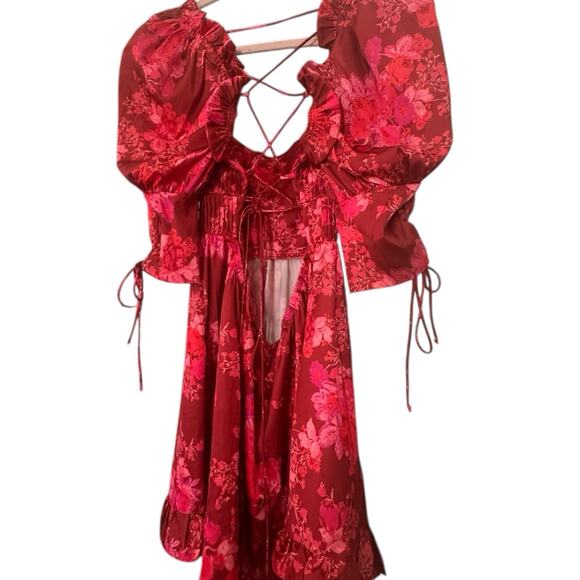 For Love & Lemons Red Alia Sultry Swing Seductive Dress Size Med NWT Floral - Picture 4 of 10